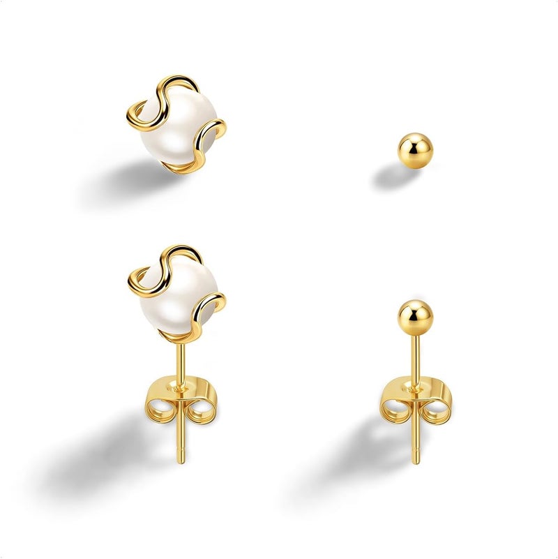 IMBOS Pearl Earrings 14k Gold Plated Daisy Flower Stud Earrings for Women Ball Stud Flat Back Earring Hypoallergenic Statement Earring Trendy Jewelry Gift for Women - Image 1